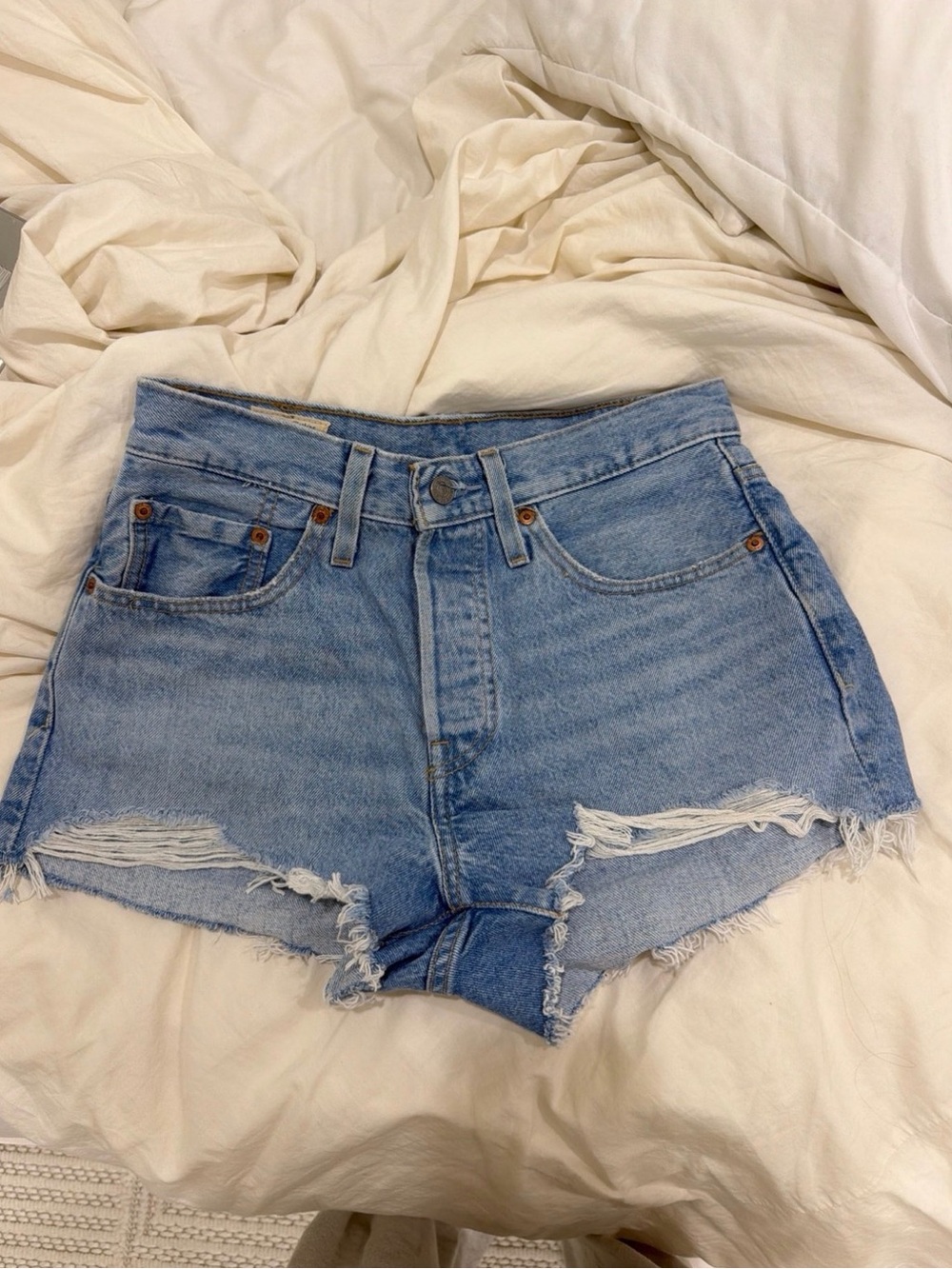 Levi's Light Blue Distressed Denim Cutoff Shorts